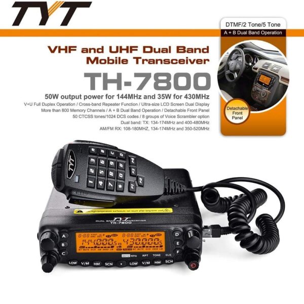 TYT TH-7800 UHF VHF Dual Band Mobile Radio Base Station Walkie Talkie - Image 3