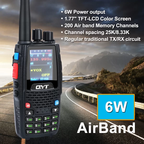 QYT KT-A16 Air Band Transmitter Walkie Talkie Tx118.000-136.999MHz,Rx108.0000-136.999MHz 6W 200Ch W/NOAA Channels VOX QYT A16