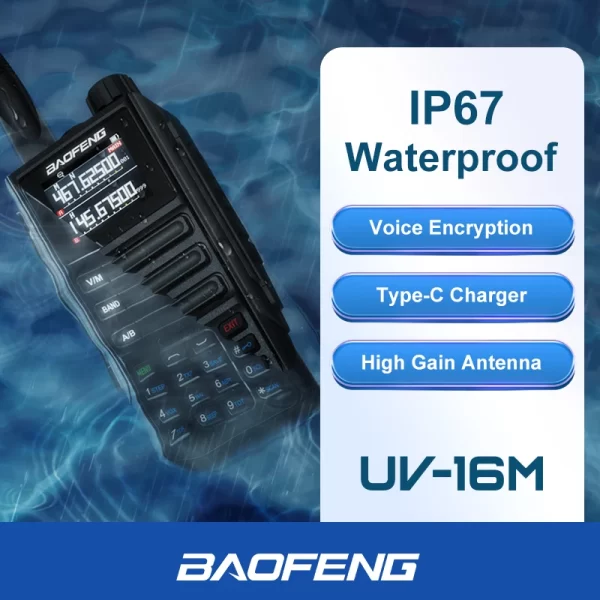 2024 BaoFeng UV-16M Walkie Talkie Baofeng UV16 Max USB-C Charger LCD Display UV16 10KM Long Range FM Dual Band Transceiver 999CH