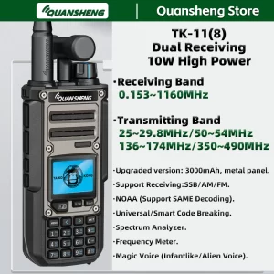 Quansheng TK11 8 Walkie Talkie 10W 3000mAh Spectrum Analyzer Magic Voice HF VHF UHF USB AM FM LSB NOAA SAME Decoding Ham Radios
