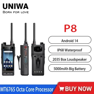 UNIWA P8 Android 14 Smart Zello Mobile Walkie Talkie 4 Inch HD+ Capacitive IPS Touch Screen Support NFC 5000mAh UHF 