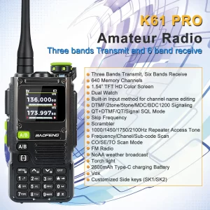 Baofeng K61 PRO Walkie Talkie K61Pro Multi-band FM Dual Watch Scramble Skip Frequency Air Band with earphone 2600mah TYPE-C
