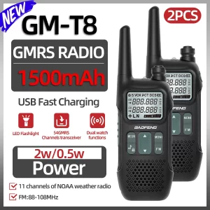 Baofeng GMRS GM-T8 Walkie Talkies NOAA Long Range Rechargable Walkie Talkie USB Charger for Camping Trip