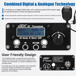 uSDR uSDX+ V2 SDR Transceiver 8 Bands All Mode High Frequency SSB CW AM QRP Short-wave Transceiver with BNC Antenna Connector