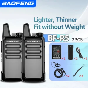 Baofeng BF-R5 (Pair) Ultra-Thin Handheld Transceiver, 5W High Power Mini Two-Way Radio with USB Cable Included